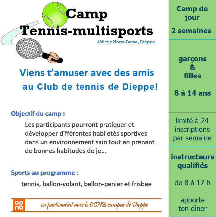 Affiche - camp du Club de tennis de Dieppe